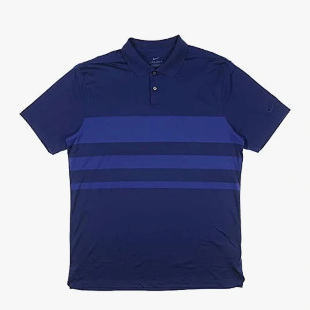 Nike Striped  Polo Shirt size medium navy blue purple golf shirt short sleeve